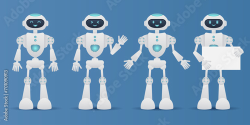 Robot, chat bot neural network, AI servers and robots technology. Set of cute robot ai character.