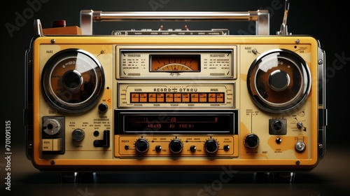 Vintage radio player on black background