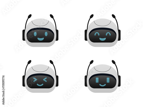 Chatbot neural network, AI servers and robots technology. Cute chatbot ai character.