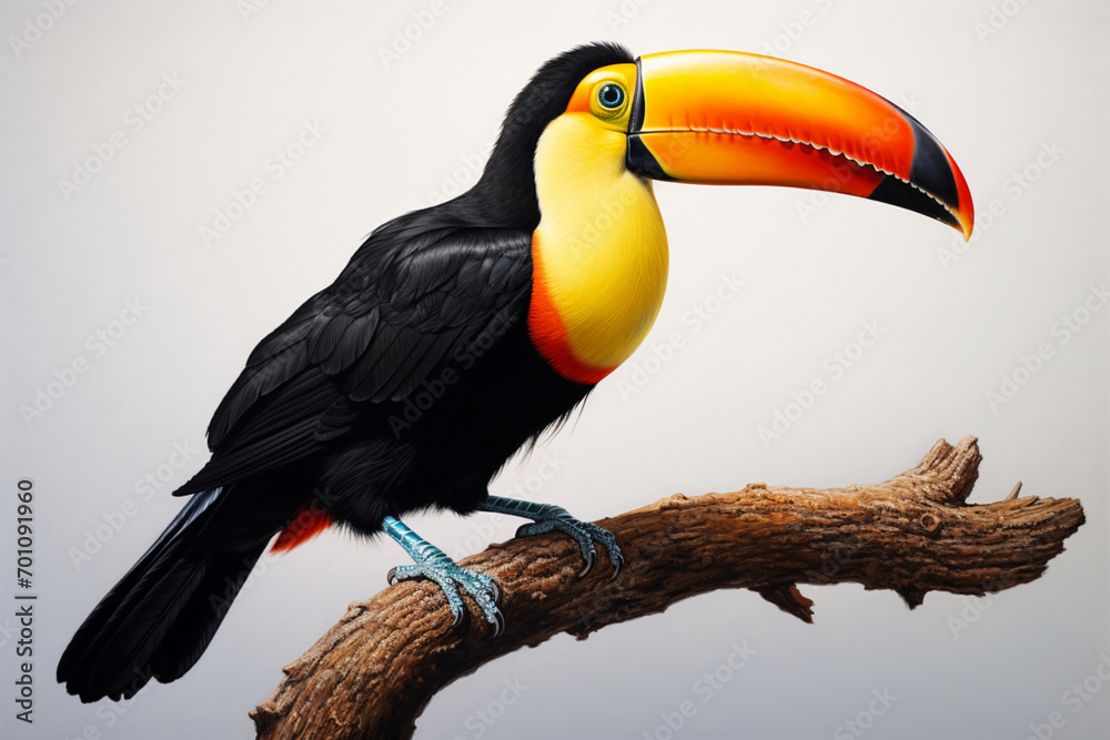 Fototapeta premium Toco Toucan standing on a white background. Animal right-side portrait.