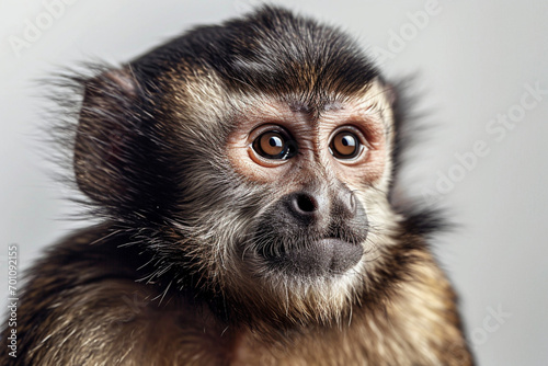 Tufted Capuchin close-up portrait on a white background. photo