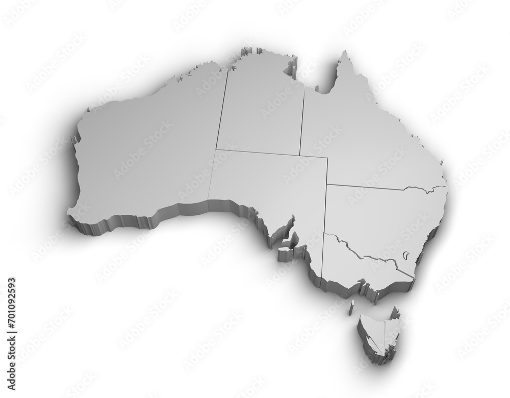 3d Australia map illustration white background isolate
