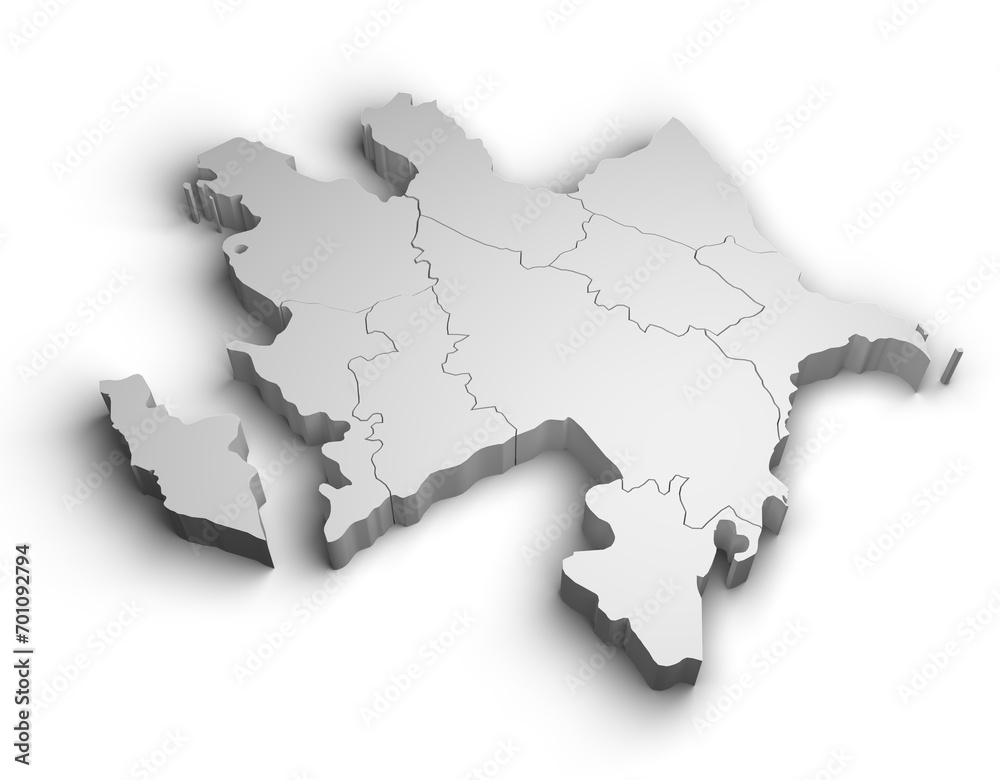3d Azerbaijan map illustration white background isolate
