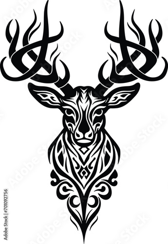 Vector illustration of a deer head with an ornament, isolated on a white background