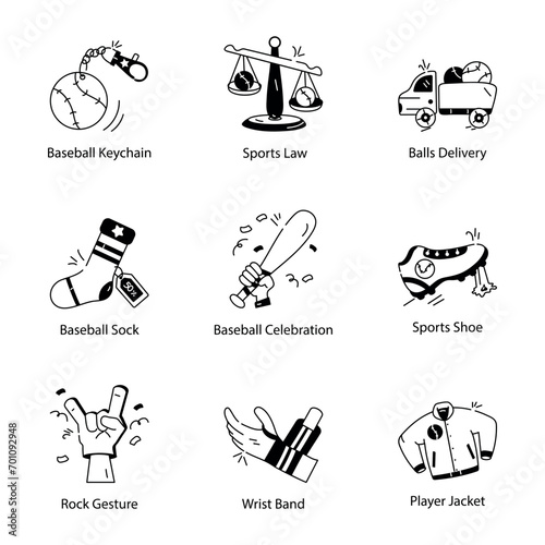 Handy Collection of Baseball Doodle Icons 

 photo