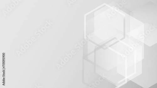 Grey white geometry hexagon technology motion graphic design. Minimalist geometric hexagon animation. Looping background.