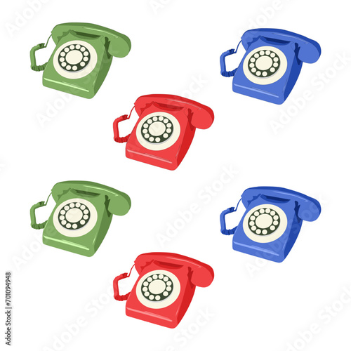 Vector old retro telephone with handset and disk isolated against white background