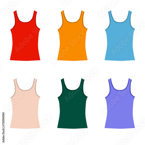 Vector colored T-shirt blue, red, indigo, orange on a white background isolated