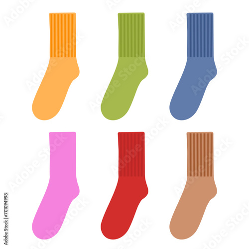Vector colored monochrome socks on white background isolated blue, red, orange, green