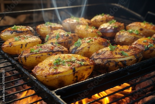 Bacon infused magic Baked potatoes with grilled bacon, a savory feast.