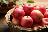 Orchard gem Red apple showcased in a charming rustic basket.