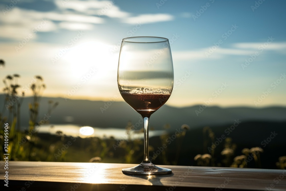 Dawn indulgence Wine glass in the calm embrace of morning grass.