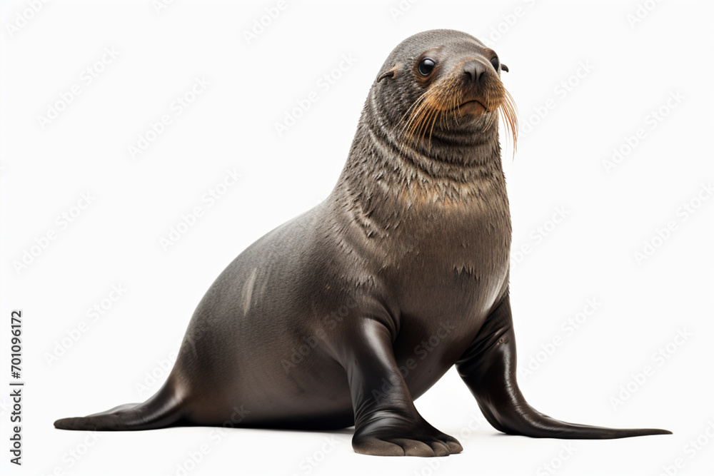 Obraz premium Fur Seal isolated on a white background. Animal side portrait.