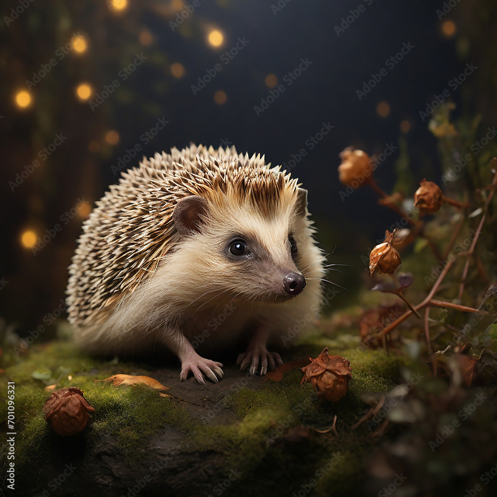 Fototapeta premium The European Hedgehog in the Embrace of Twilight generative ai