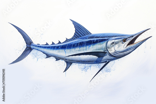 Marlin isolated on a white background. Animal side portrait.
