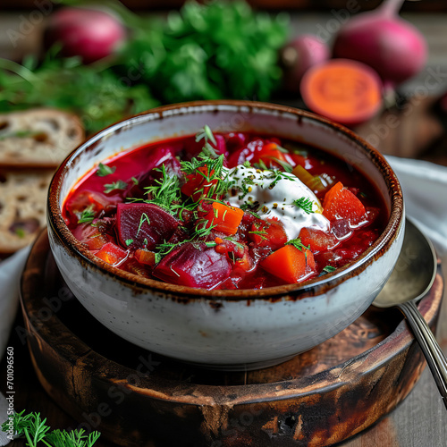 Polish vegetable beetroot soup borscht,  botwinka