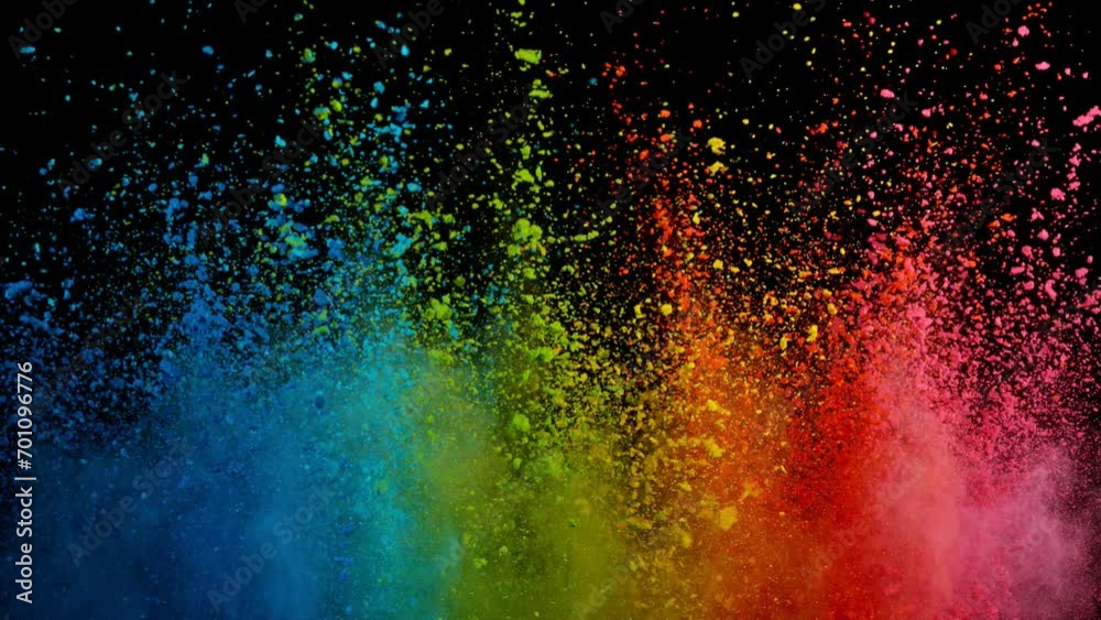 Super slow motion shot of color powder explosion isolated on black background. Filmed on high speed cinema camera at 1000fps