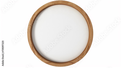Wooden circle Frame with Poster Mockup isolated on white background.