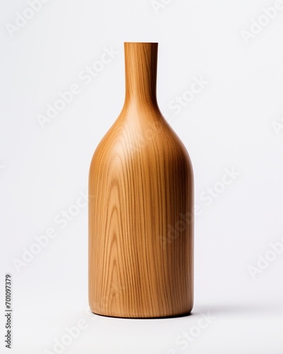 Minimal wooden designed bottle isolated on white background, for cosmetic product, wine bottle, dispensing bottle, home deco vase.