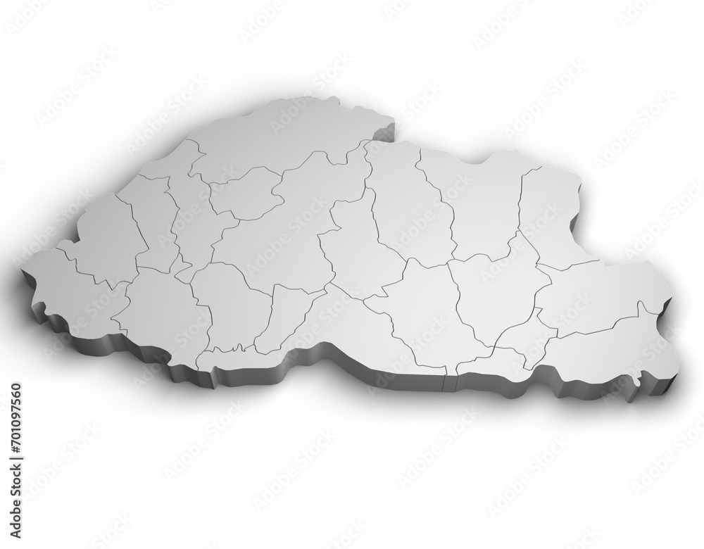 3d Bhutan map illustration white background isolate 3d Bhutan map illustration white background isolate