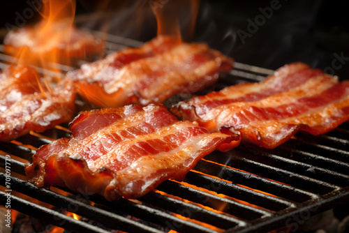 Bacon, food, bacon on the grill, meat, pork, breakfast bacon, crispy bacon