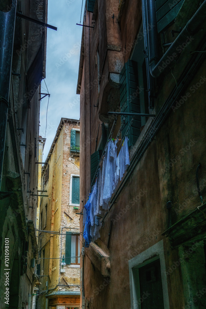 Laundry in Venice Weathered buildings narrow alley
