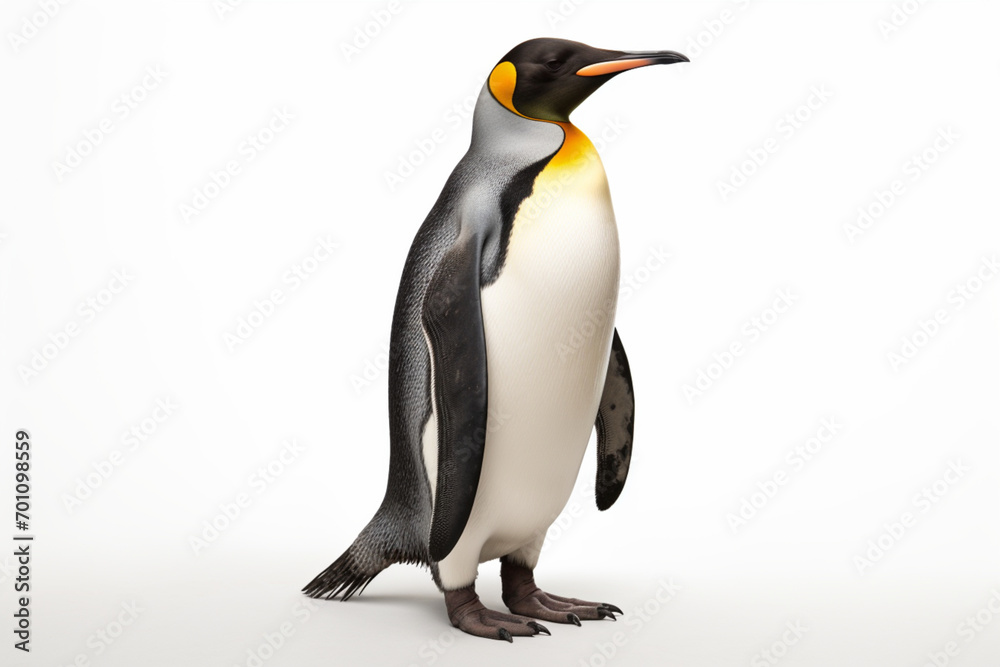 Fototapeta premium Penguin on a white background. Animal side portrait.