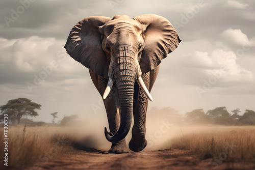 Fototapeta Big huge grown elephant, elephant, male elephant, wild animal, wild elephant