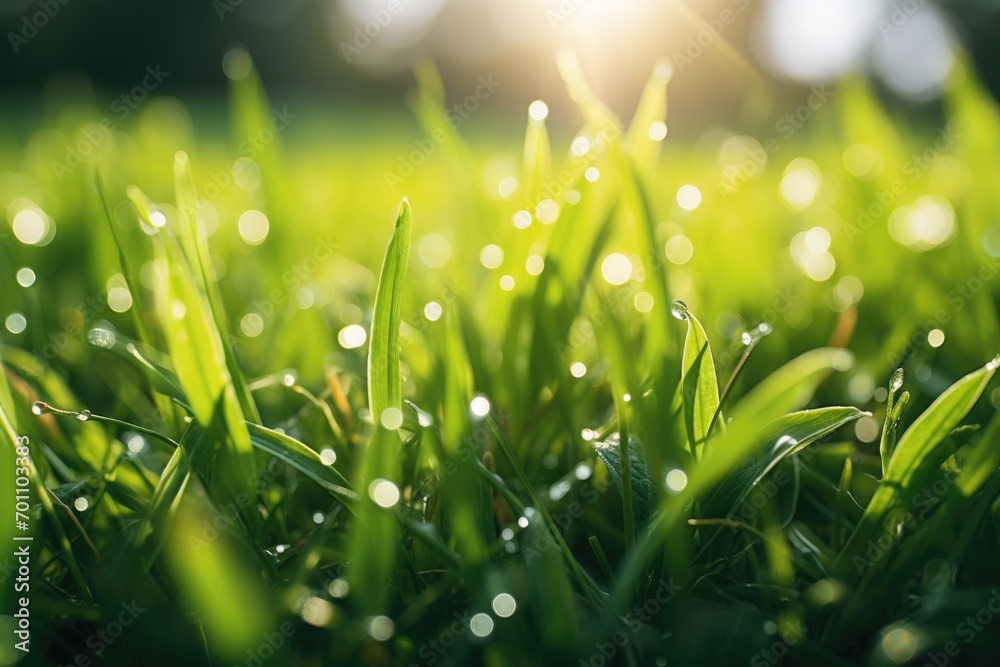 Fototapeta premium Green leaves decorated with beautiful morning dew