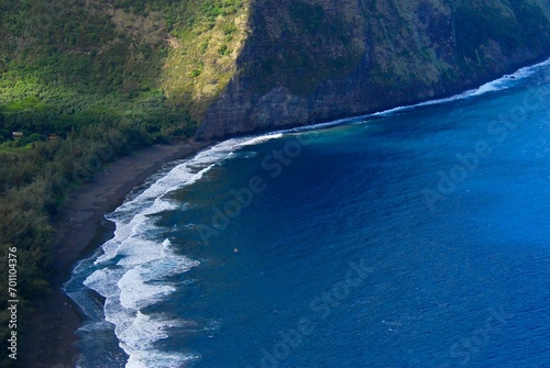 Aerial view of the Black Sand Beach of Big Island, Hawaii.