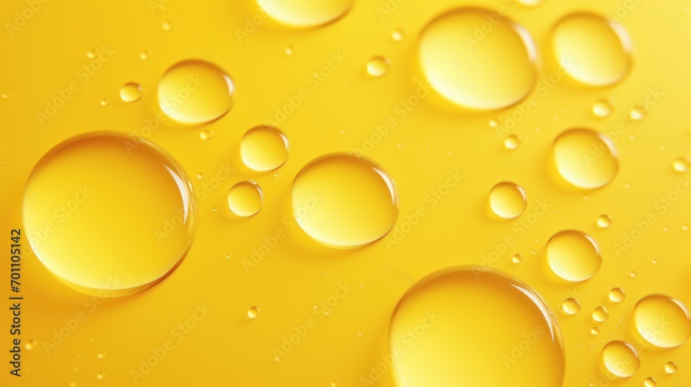 Water drops on yellow background. Abstract background with copy space for your text