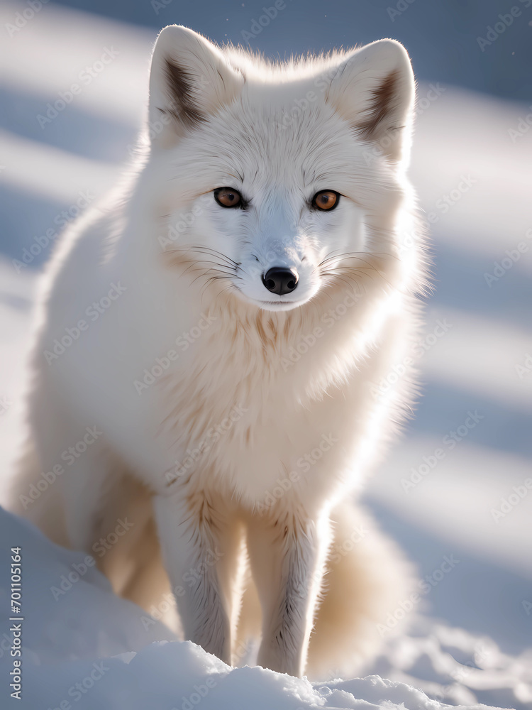 Arctic Fox With Snow Outdoors. Generative AI