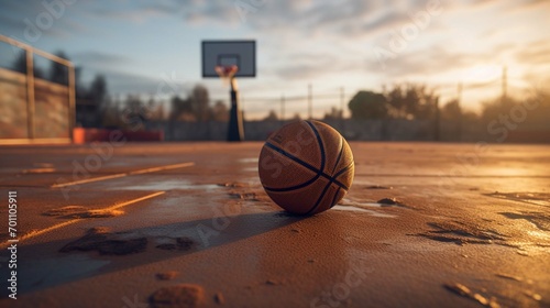 Waiting for players Shot of basketball ball lying on the empty basketball playground outdoors