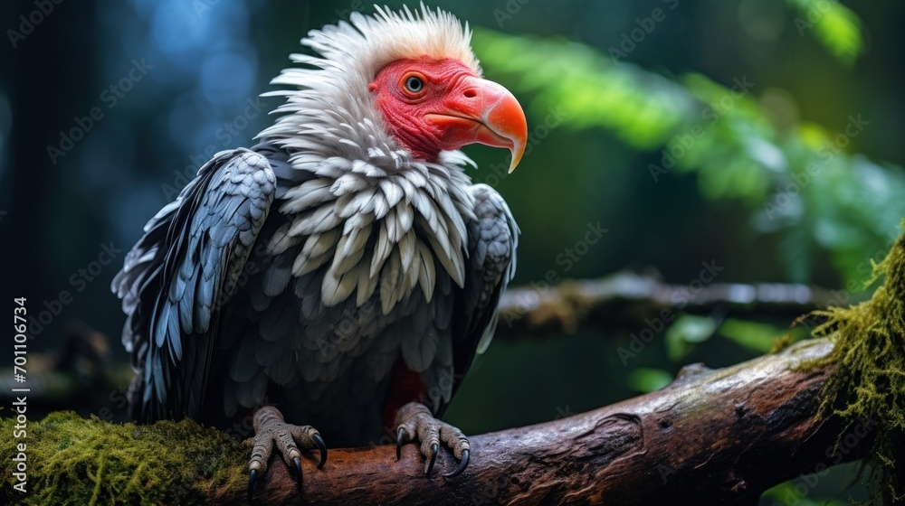 Close up portrait of a white-headed vulture sitting on a branch