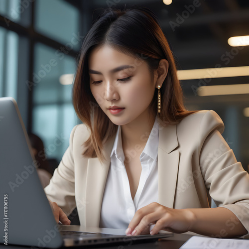 businesswoman working on laptop in office