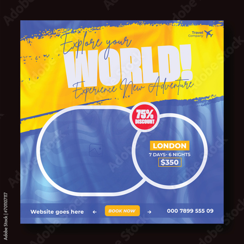 Travel and tour ads promotional social media post design, advertising web banner illustration