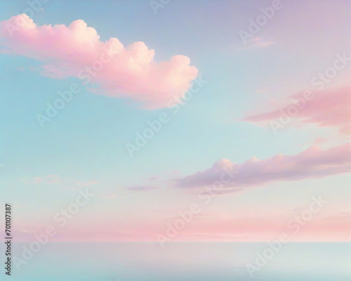 Paisaje Cielo azul con nubes en tonos rosa pastel. Amanecer.