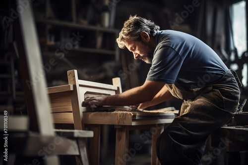 carpenter working on his bench, carpenter working, woodworking, wood, work © MrJeans