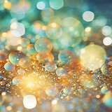 Abstract gold bokeh abstract background with Dark blue and gold particle. Golden light shine particles bokeh on navy blue background. Gold foil texture.
