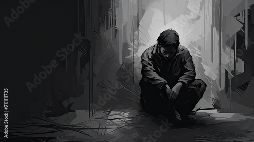 depression sadness and loneliness concept art illustration