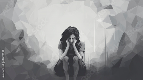 depression sadness and loneliness concept art illustration of woman photo