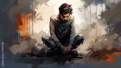 depression sadness and loneliness concept art illustration of a man photo