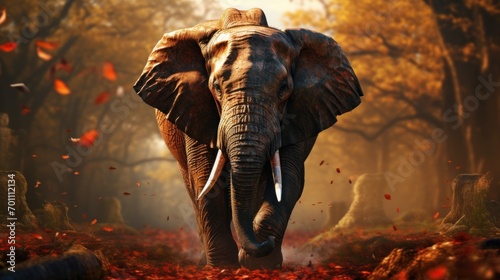 Elephant in the autumn forest