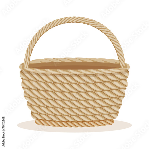 Wicker basket with a handle on a white background. Illustration, vector
