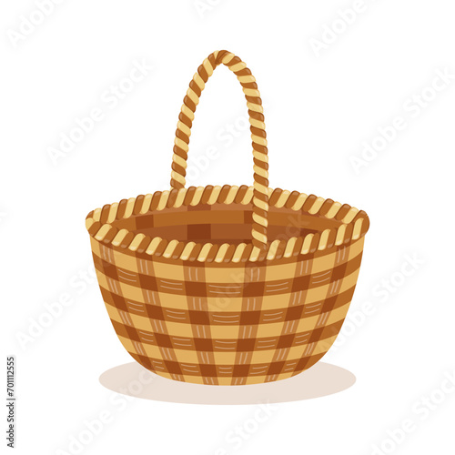 Wicker basket with a handle on a white background. Illustration, vector