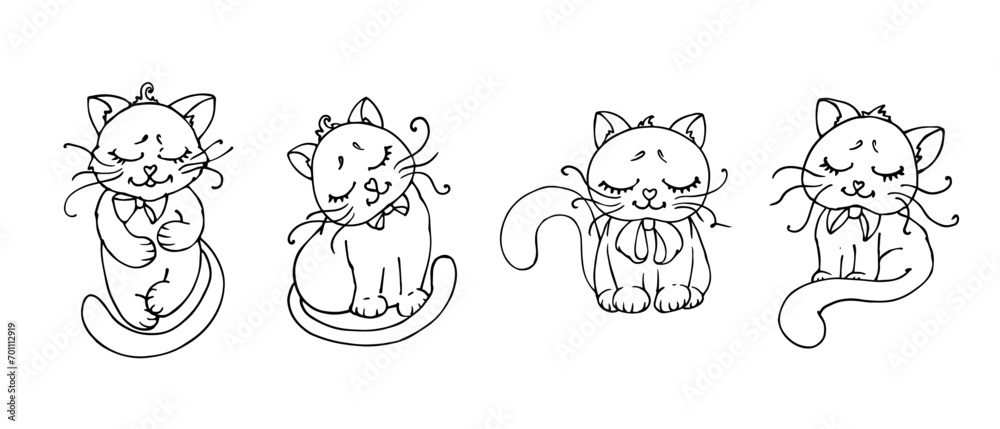 Set of sketches, doodles of little kittens. Vector graphics.