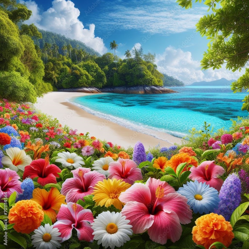 beach with flowers