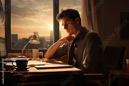 Man sitting in his office, office, working, office work, man sitting in office