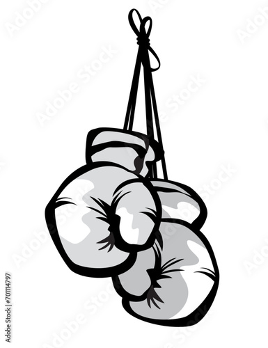 Pair of boxing gloves hanging on hook. Isolated image for prints, poster and illustrations.
