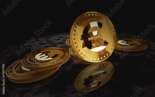 Euro EUR cryptocurrency golden coin 3d illustration